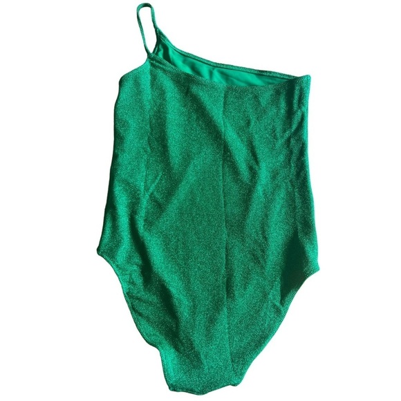 Nwt Good American ‘90s Hot Shoulder Sparkle Metallic One Piece in Kelly Green - Picture 8 of 9